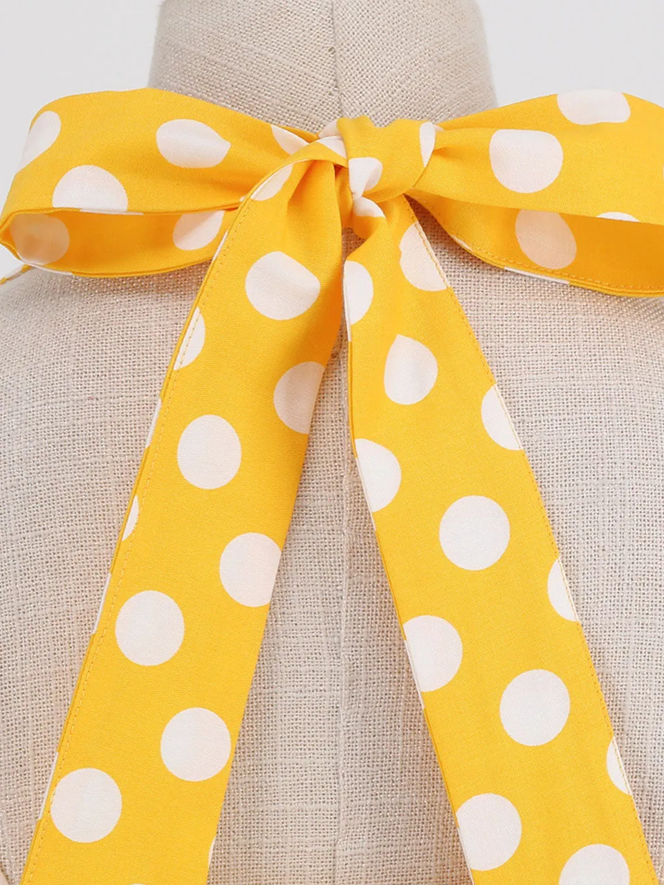 Yellow Polka Dots Vintage Halter Strap Backless 1950S Vintage Dress With Pockets