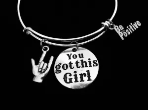 You Got This Girl Jewelry Be Positive Expandable Charm Bracelet Silver Adjustable Bangle Trendy Inspirational Gift One Size Fits ASL I Love You